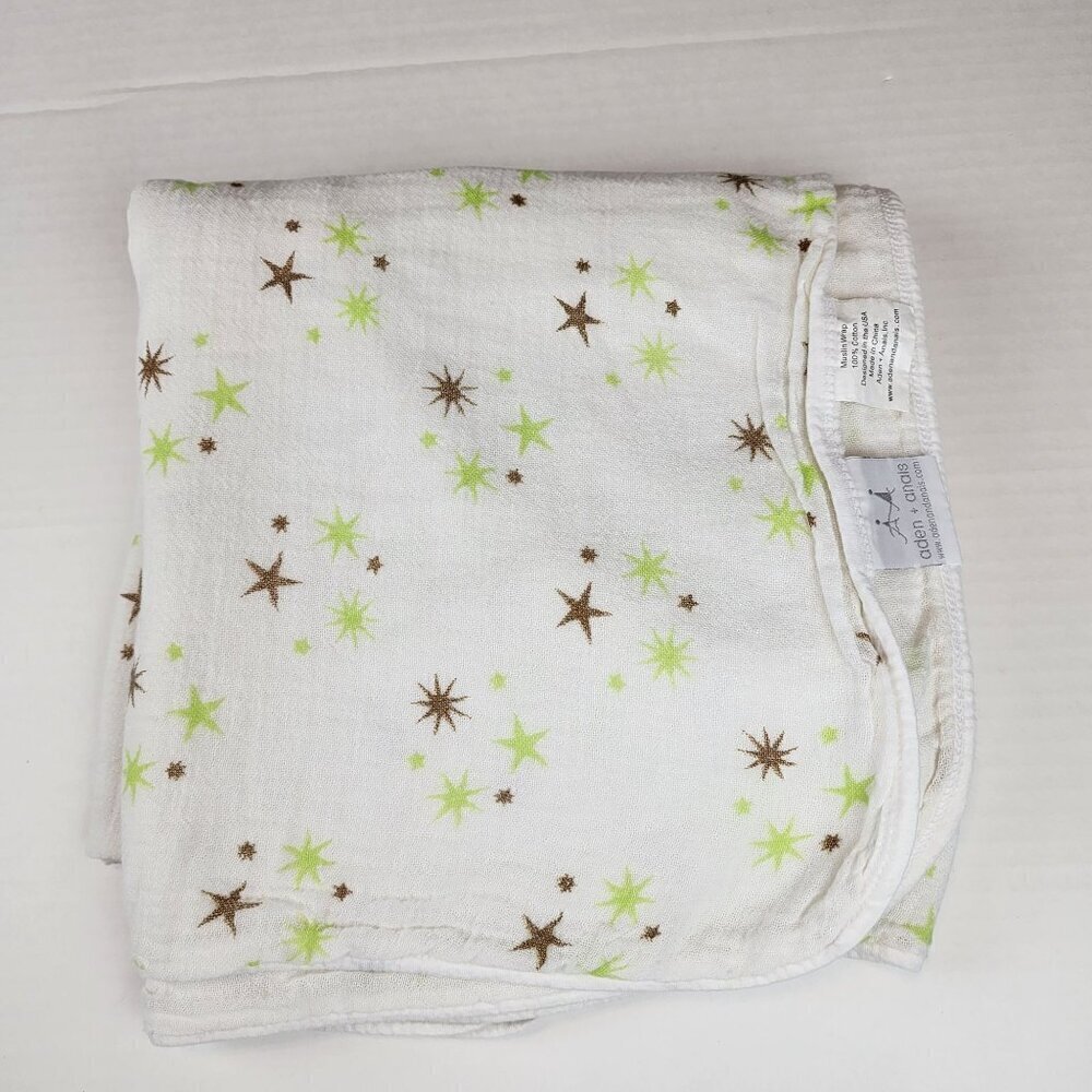 Aden + Anais cotton muslin wrap baby boy girl green brown stars Blanket